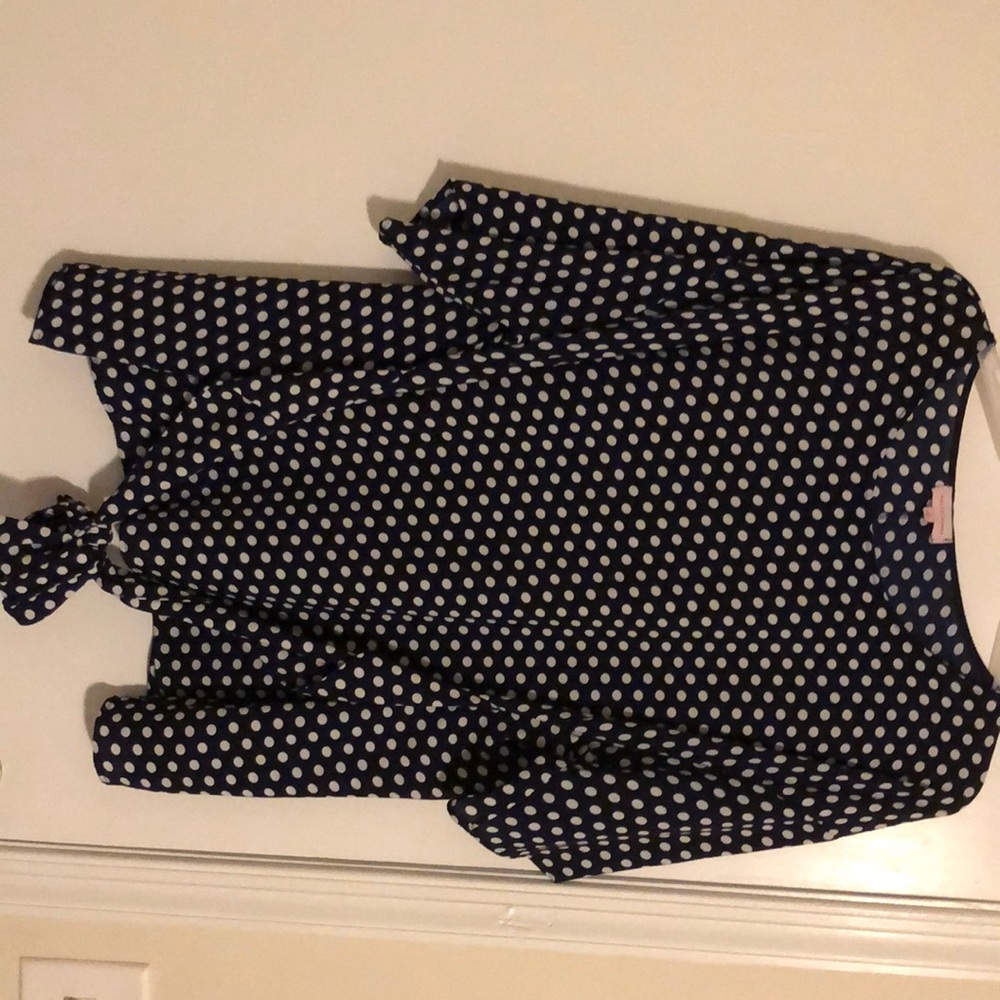 Navy & White polka dot blouse